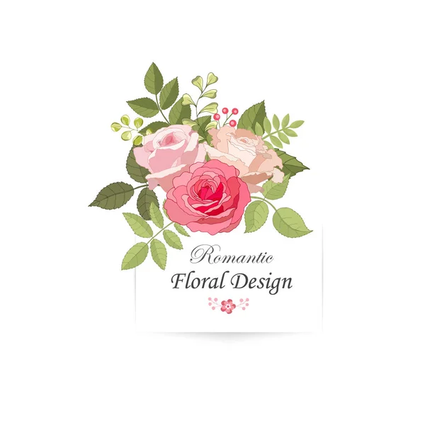 Fleurs Vintage Sur Fond Blanc Rose Élégante Carte Beau Bouquet — Image vectorielle