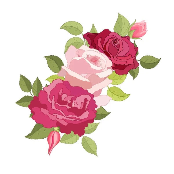 Flores Vintage Sobre Fondo Blanco Tarjeta Elegante Rosa Hermoso Ramo — Vector de stock