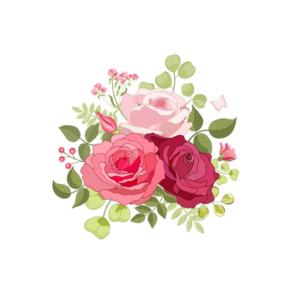 Flores Vintage Sobre Fondo Blanco Tarjeta Elegante Rosa Hermoso Ramo — Vector de stock