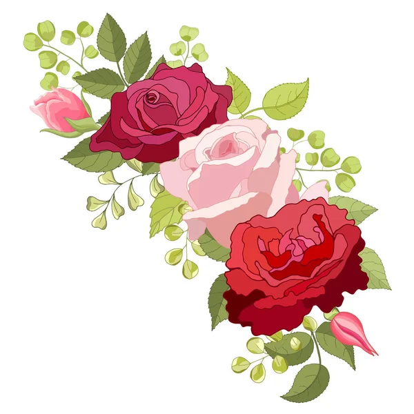 Fleurs Vintage Sur Fond Blanc Rose Élégante Carte Beau Bouquet — Image vectorielle