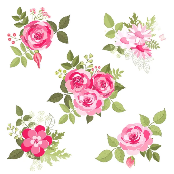 Винтажные Цветы Белом Фоне Розовая Элегантная Карта Прекрасный Букет Розовых — стоковый вектор