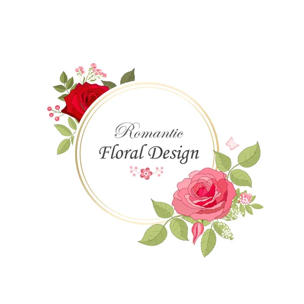 Rosa Elegante Card Doodle Cornice Rotonda Con Bellissimo Bouquet Fiori — Vettoriale Stock
