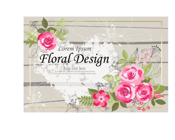 Flores Vintage Sobre Fondo Blanco Tarjeta Elegante Rosa Hermoso Ramo — Vector de stock