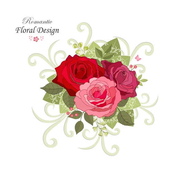 Flores Vintage Definido Sobre Fundo Branco Rosa Cartão Elegante Belo — Vetor de Stock