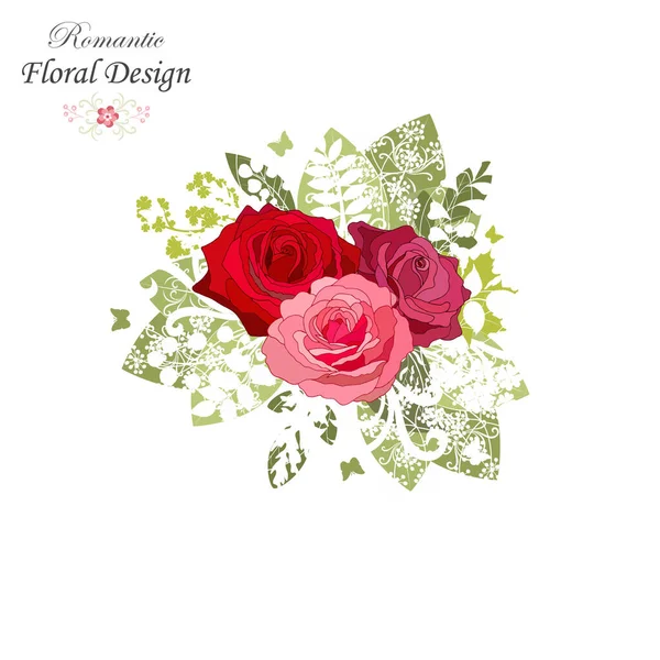 Vintage Blommor Som Över Vit Bakgrund Det Rosa Eleganta Kortet — Stock vektor