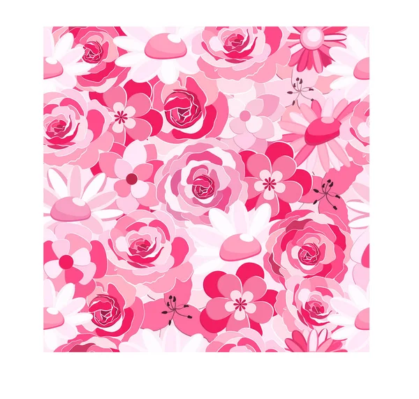 无缝隙花纹粉红色玫瑰 花的背景 海报的质感永无休止 纺织品印花 壁纸的自然矢量图解 — 图库矢量图片