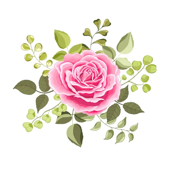 Fleurs Vintage Sur Fond Blanc Rose Élégante Carte Beau Bouquet — Image vectorielle