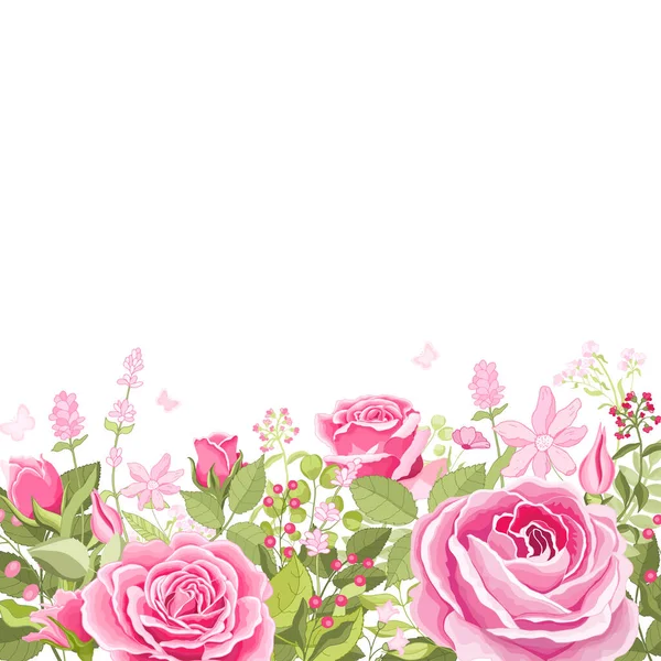 Flores Vintage Sobre Fondo Blanco Tarjeta Elegante Rosa Hermoso Ramo — Archivo Imágenes Vectoriales