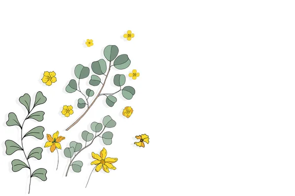 Wildblumensatz Vorhanden Doodle Blumen Und Blätter Einem Einfachen Modernen Stil — Stockvektor