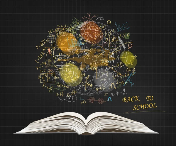 Equazioni Formule Matematiche Cornice Circolare Diagrammi Grafici Disegnati Mano Isolati — Vettoriale Stock