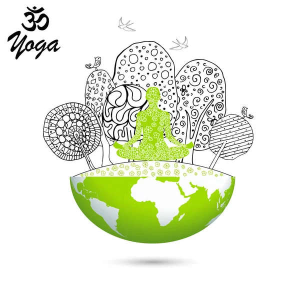Yoga Pessoa Relaxante Pose Lótus Meditação Conjunto Yoga Desenhado Banner —  Vetores de Stock