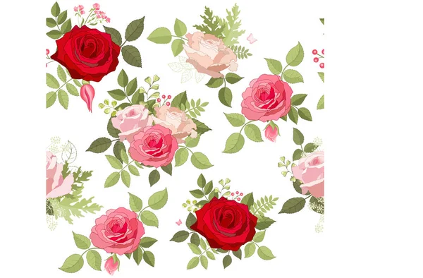 Patrón Sin Costuras Con Rosas Rosadas Fondo Flores Textura Sin — Archivo Imágenes Vectoriales