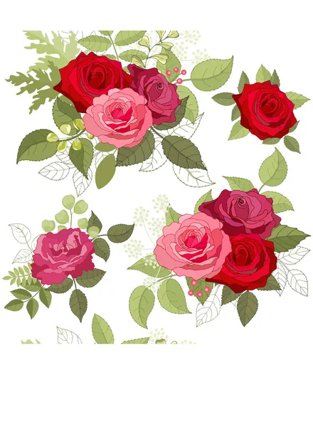 Patrón Sin Costuras Con Rosas Rosadas Fondo Flores Textura Sin — Archivo Imágenes Vectoriales