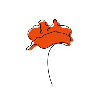 Gelincikler sürekli çizgi çizerler. Soyut asgari haşhaş. - Kırmızı. Düzenlenebilir vektör çizgisi. Haşhaş çiçeği ikonu, logo, etiket. Siyah beyaz karalamalar. Görüntü. 