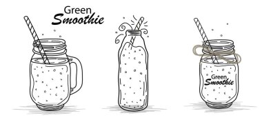 Smoothie ya da detoks kokteyl günü posteri. Kokteyl ya da detoks için mason bardakta ya da kavanozda el yapımı malzemeler. Sağlıklı yiyecekler. Vektör illüstrasyonu Poster ve afiş için harika.