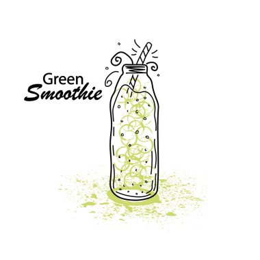 Smoothie ya da Detox kokteyl günü posteri. Smoothie ya da detoks içeceği için el yapımı malzemeler şişeye. Sağlıklı yiyecekler. Vektör çizimi. Poster, afiş, fiş için harika.. 