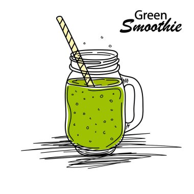 Smoothie ya da Detox kokteyl günü posteri. Smoothie ya da detoks içeceği için el yapımı malzemeler şişeye. Mason kavanozu. Sağlıklı yiyecekler. Vektör çizimi. Poster ve afiş için harika..