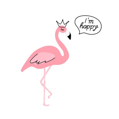 Pembe flamingo. Karalama. Çizgi film. İskandinav tarzı vektör çizimi. Minimalizm. Parmak izi tasarımı, tebrik kartı, bebek partisi, poster, kumaş, tekstil, çocuk tişörtü, çocuk kıyafetleri için kullanılabilir..