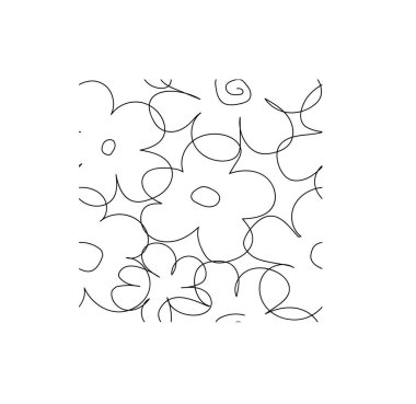 Beyaz arka planda siyah ve sarı çiçekli kusursuz tekrar desenleri var. Karalama çiçekleri. El yapımı kumaş, hediye paketi, duvar tasarımı. Vektör çizimi. El yazısı. Tek bir çizgi çizerek.