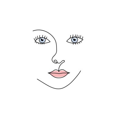 Soyut yüz tek çizgi çizimi. Hazır ol. Karalama. Portre minimalist stil. Logo, simge, etiket. Uluslararası Kadınlar Günü. Kart, poster ve modern tasarım için vektör illüstrasyonu. 