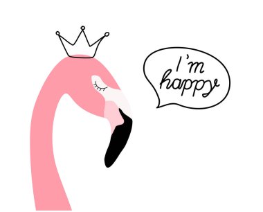 Pembe flamingo. Karalama. Çizgi film. İskandinav tarzı vektör çizimi. Minimalizm. Parmak izi tasarımı, tebrik kartı, bebek partisi, poster, kumaş, tekstil, çocuk tişörtü, çocuk kıyafetleri için kullanılabilir..