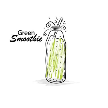 Smoothie ya da Detox kokteyl günü posteri. Smoothie ya da detoks içeceği için el yapımı malzemeler şişeye. Sağlıklı yiyecekler. Vektör çizimi. Poster, afiş, fiş için harika.. 