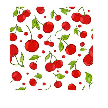 Taze kirazlar, kırmızı böğürtlenler, beyaz arka planda meyveler. Kusursuz bir doku. Doodle Black hattı. Asgari düzeyde. Vektör çizimi. El yazısı.