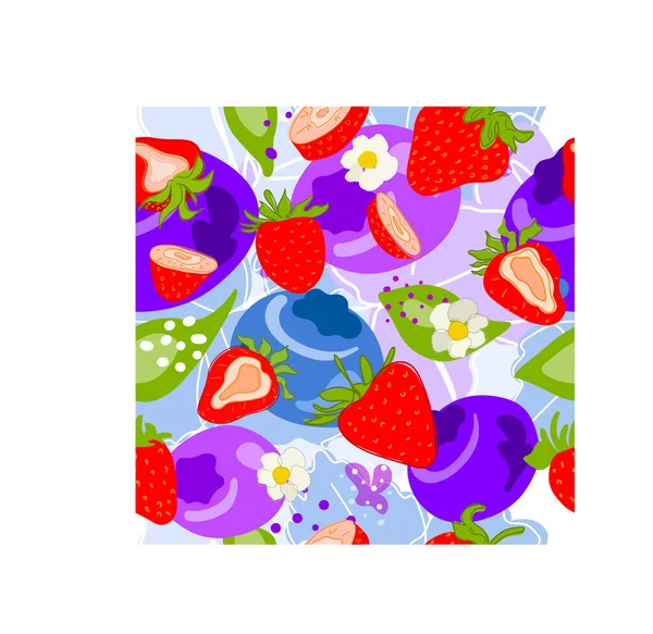 Frische Blaubeeren Erdbeeren Kirschen Früchte Saft Spritzer Saftiges Spray Auf — Stockvektor