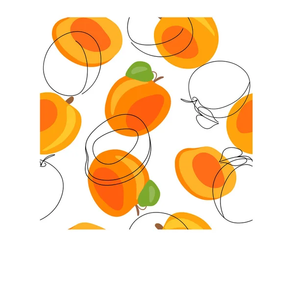 Frische Helle Aprikosen Blätter Früchte Auf Weißem Hintergrund Nahtlose Textur — Stockvektor