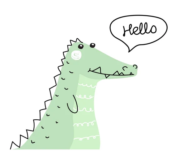 Crocodile Doodle Joyeux Slogan Texte Illustration Animale Africaine Pour Affiche — Image vectorielle