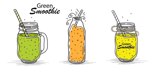 Smoothies Detox Cocktail Day Poster Στυλ Doodle Σετ Από Χειροποίητα — Διανυσματικό Αρχείο