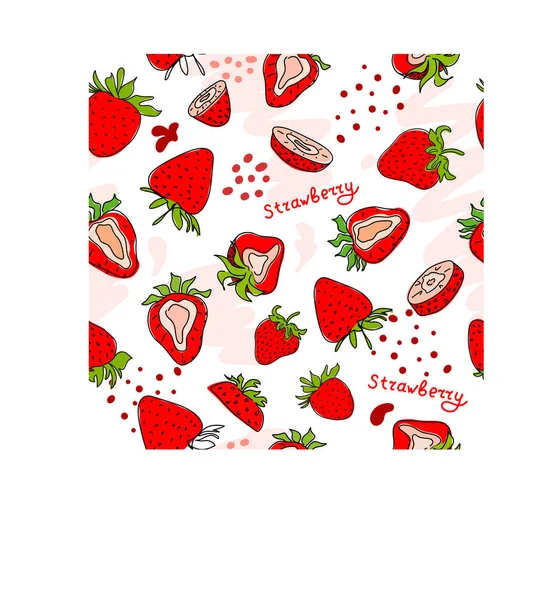 Eine Solide Zeichnung Von Frischen Erdbeeren Nahtlose Textur Rosa Doodle — Stockvektor