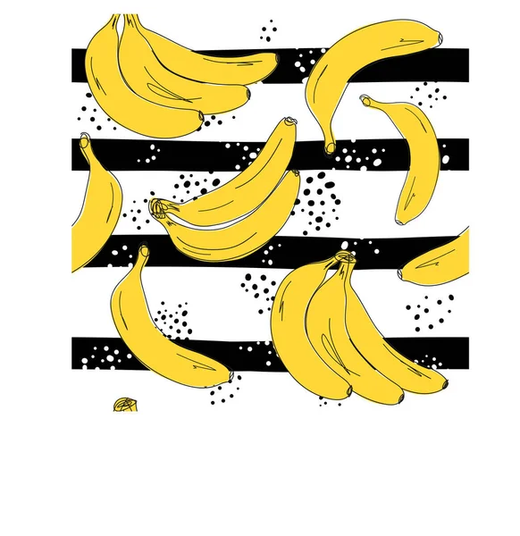 Los Plátanos Dibujos Animados Textura Transparente Doodle Amarillo Frutas Tropicales — Vector de stock