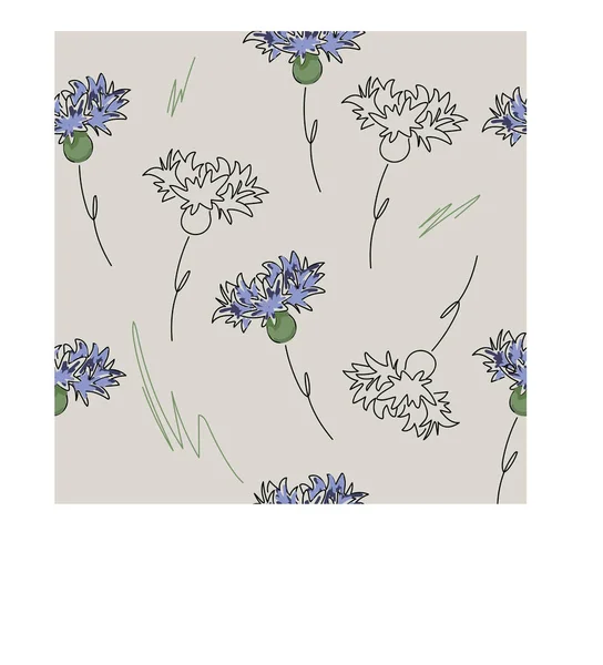 Cornflower Katı Çizimleri Kusursuz Doku Soyut Asgari Çiçek Mavi Siyah — Stok Vektör