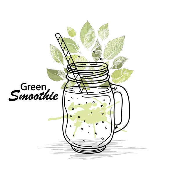 Smoothie ya da Detox kokteyl günü posteri. Smoothie ya da detoks içeceği için el yapımı malzemeler şişeye. Mason kavanozu. Sağlıklı yiyecekler. Vektör çizimi. Poster ve afiş için harika..