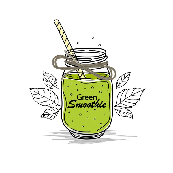 Smoothie Detox Coquetel Dia Cartaz Estilo Doodle Conjunto Ingredientes Desenhados — Vetor de Stock