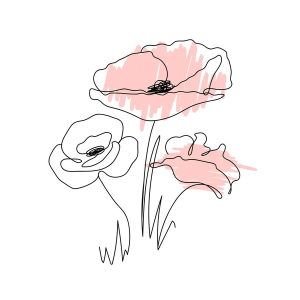 Bunga Loli Terus Menggambar Garis Poppy Minimal Abstrak Merah Garis Stok Ilustrasi 