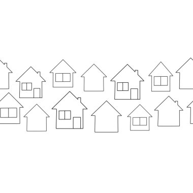 - Ev. Ev logosu tasarım şablonu. Siyah beyaz bina silueti. Vektör illüstrasyonu.