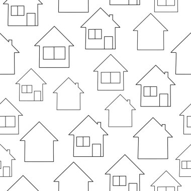 - Ev. Kusursuz bir ev ve bina şekli. El çizimi. Vektör illüstrasyonu.