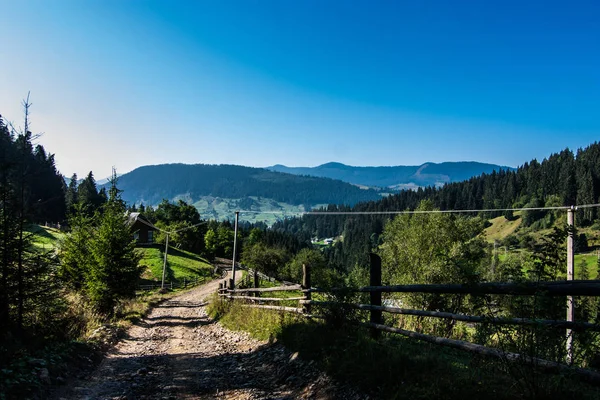 Karpat kırsal ında çit ve yol — Stok fotoğraf