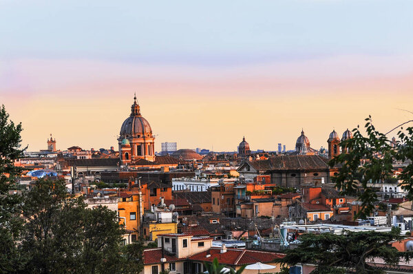 Panoramic view on the city of Rome at sunset