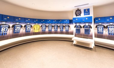 Milan, İtalya - Aralık 2017: Fc Inter içinde oda San Siro Stadı nda değiştirme