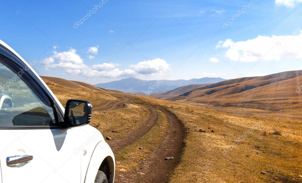 Driving at Assy mountain plateau in Almaty region, Kazakhstan