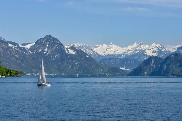 Iates Lago Lucerna Dia Ensolarado — Fotografia de Stock