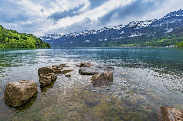 Vista Para Lago Brienz Antes Pôr Sol Suíça — Fotografia de Stock