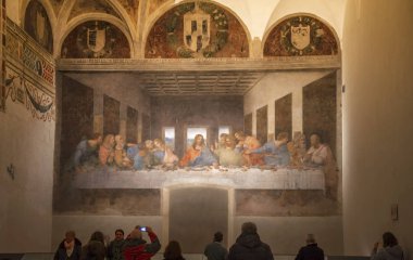 Milano, İtalya - Aralık 2017: Son Akşam Yemeği - İtalyan sanatçı Leonardo da Vinci'nin Santa Maria delle Grazie Manastırı'nın yemekhanesitarafından düzenlenen 15.