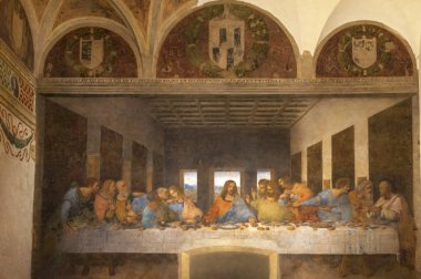 Milano, İtalya - Aralık 2017: Son Akşam Yemeği - İtalyan sanatçı Leonardo da Vinci'nin Santa Maria delle Grazie Manastırı'nın yemekhanesitarafından düzenlenen 15.