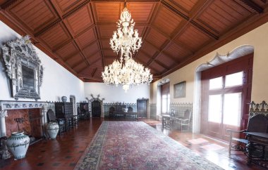 Sintra, Portekiz - Nisan 2018: Ulusal şehir sarayının retro atmosferi