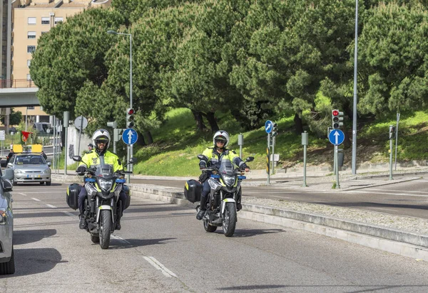 Lisbonne Portugal Avril 2018 Police Vélo Accompagnant Traditionnel Marathon Ville — Photo