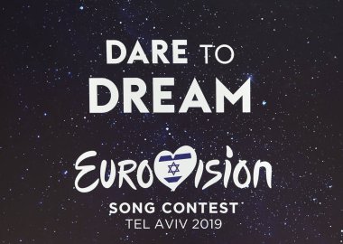 Tel Aviv, İsrail - Mayıs 2019: Eurovision 2019 amblemi ve sloganı